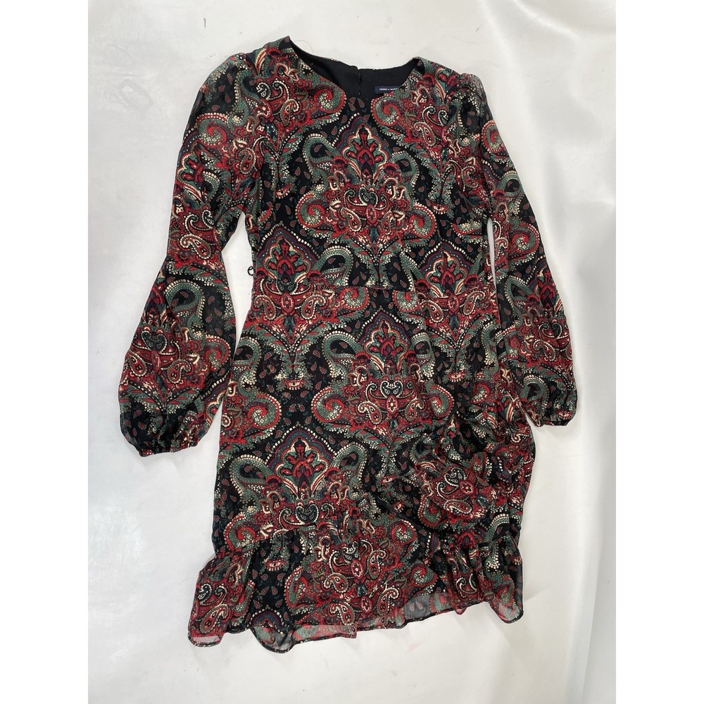 Tommy Hilfiger Paisley Long Sleeve Ruffle Dress Womens Size 8 Black